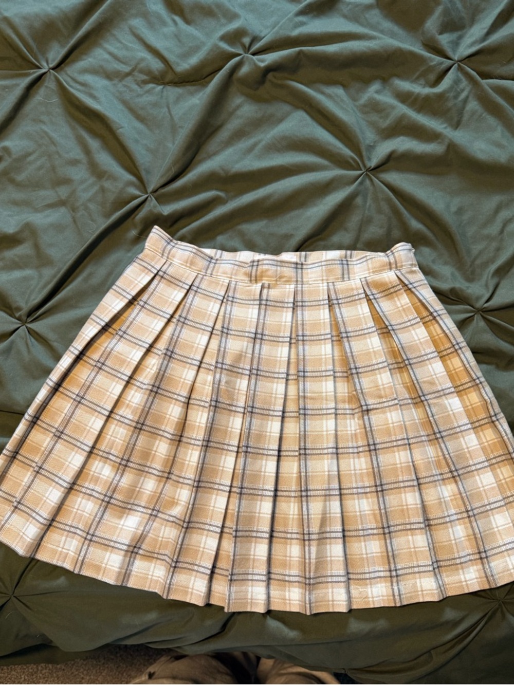 Pleated Plaid Mini Skirt in Beige